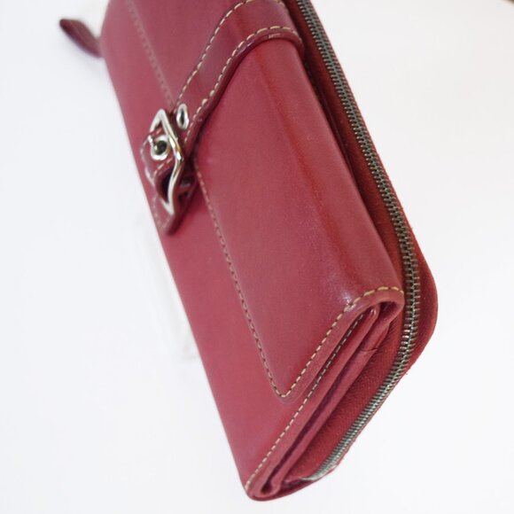 Coach Vintage Hamptons Red Leather Large Trifold Wallet with Buckle - Picture 10 of 15